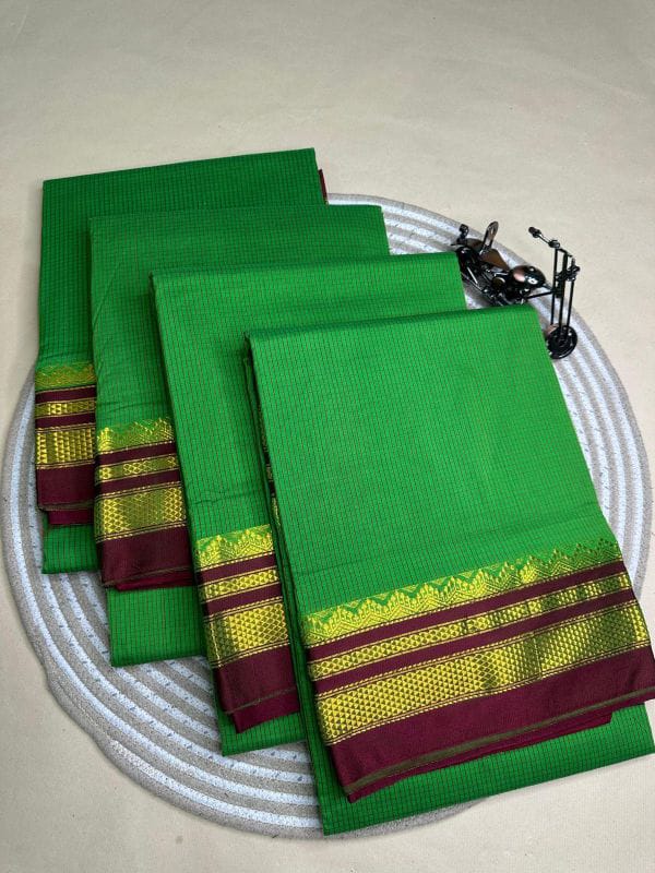 parrot green and maroon tana kaddi checks silk pallu saree | ikatra parrot green and maroon tana kaddi checks silk pallu saree | ikatra