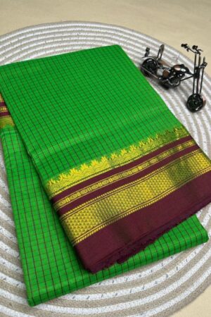 green and maroon tana kaddi checks silk pallu saree | ikatra