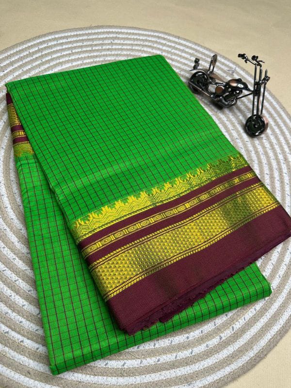 green and maroon tana kaddi checks silk pallu saree | ikatra green and maroon tana kaddi checks silk pallu saree | ikatra