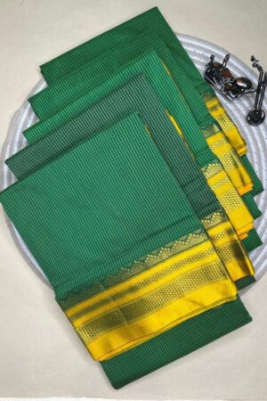 green and yellow tana kaddi checks silk pallu saree | ikatra
