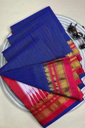 dark blue and red tana kaddi checks silk pallu saree | ikatra