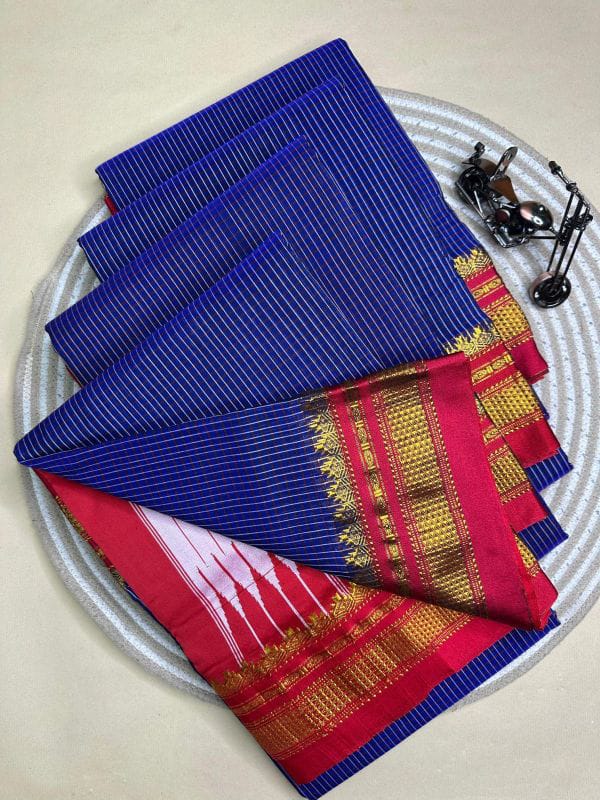 dark blue and red tana kaddi checks silk pallu saree | ikatra dark blue and red tana kaddi checks silk pallu saree | ikatra